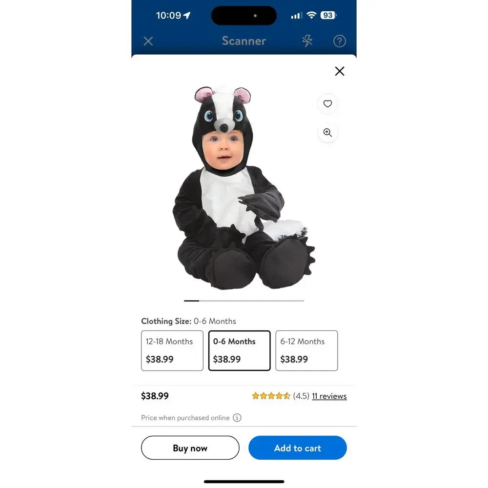 Infant Way to Celebrate Skunk Halloween Costume 0-6M, Black and White